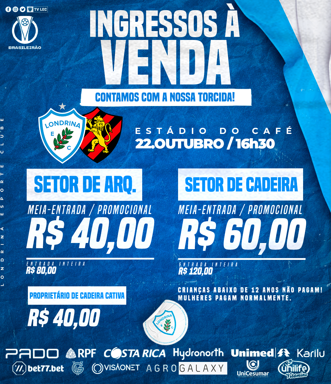 Ingressos à venda para Londrina Esporte Clube x Sport